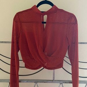 Orange-Red Long sleeve crop top